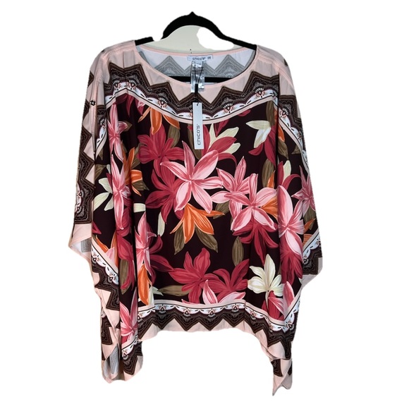Chico's Tops - Chico’s One Size Floral Tropical Boatneck Poncho asymmetrical Hem NWT